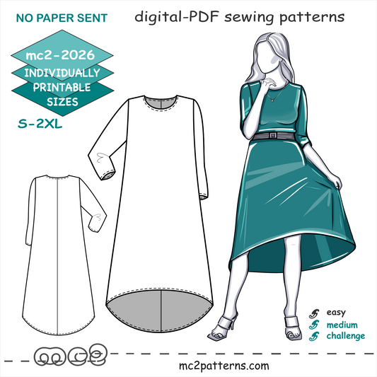 Jersey Dress with ¾ Sleeves & Dropped Hem