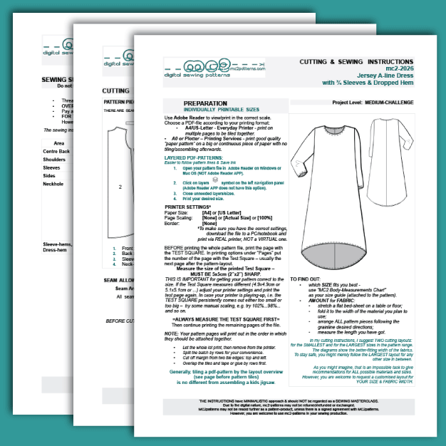 Jersey Dress with ¾ Sleeves & Dropped Hem