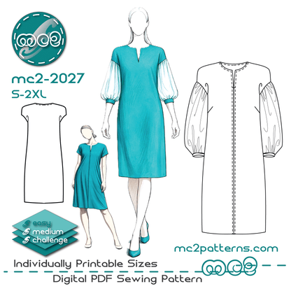 Shift Cocktail Dress, Optional Light Cropped Puff Sleeves / mc2-2027