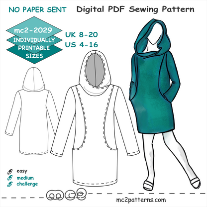 Hoodie Sweatshirt-Tunic-Dress with Pockets / mc2-2029