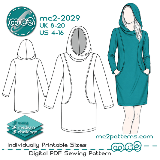 Hoodie Sweatshirt-Tunic-Dress with Pockets / mc2-2029