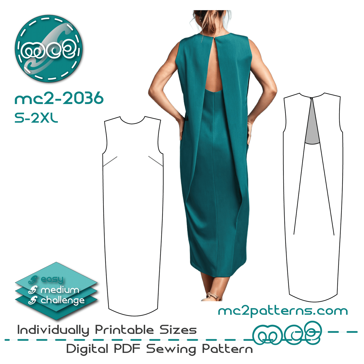 Sculptured-back Shift Dress Open-back / mc2-2036