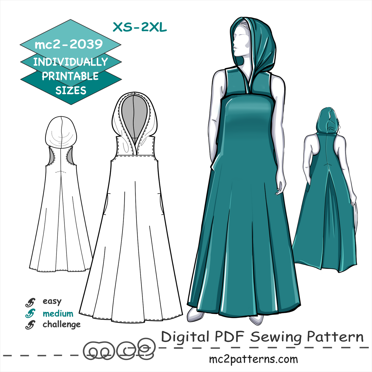 Racer-back Hoodie Tent Dress Maternity-suitable / mc2-2039