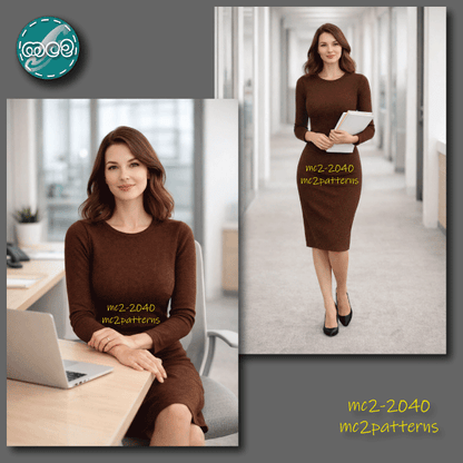 Jersey Bodycon Dress, Long Set-in Sleeves / mc2-2040