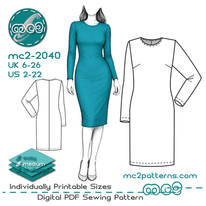 Jersey Bodycon Dress, Long Set-in Sleeves / mc2-2040