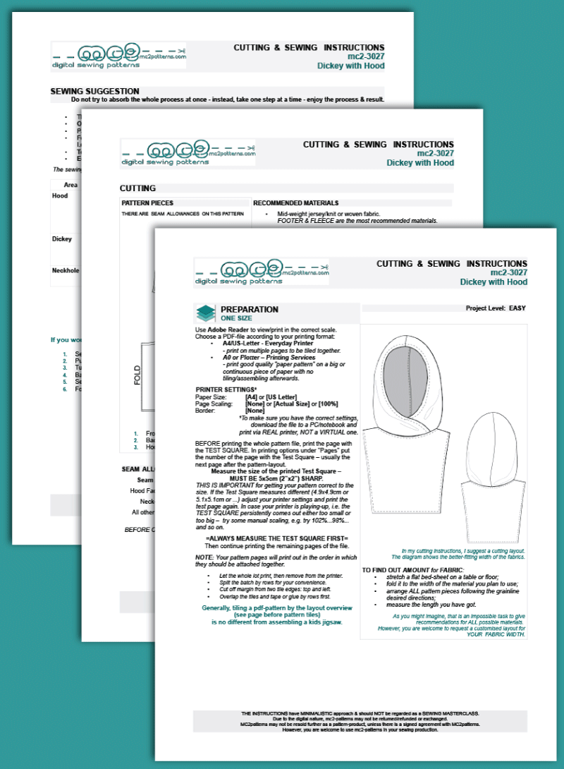 Dickey with Hood Sewing Pattern