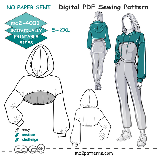 Athleisure Cropped Hoodie Top with Dropped Back-hem / mc2-4001