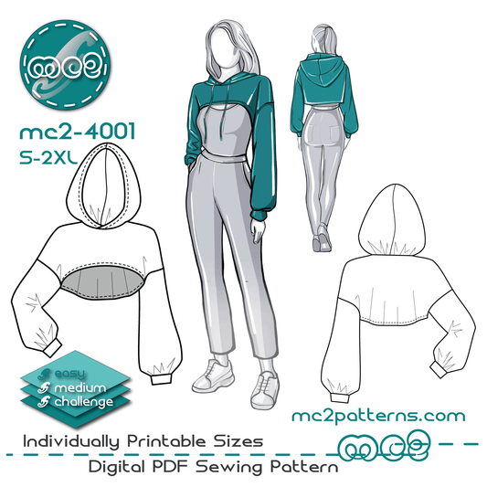 Athleisure Cropped Hoodie Top with Dropped Back-hem / mc2-4001