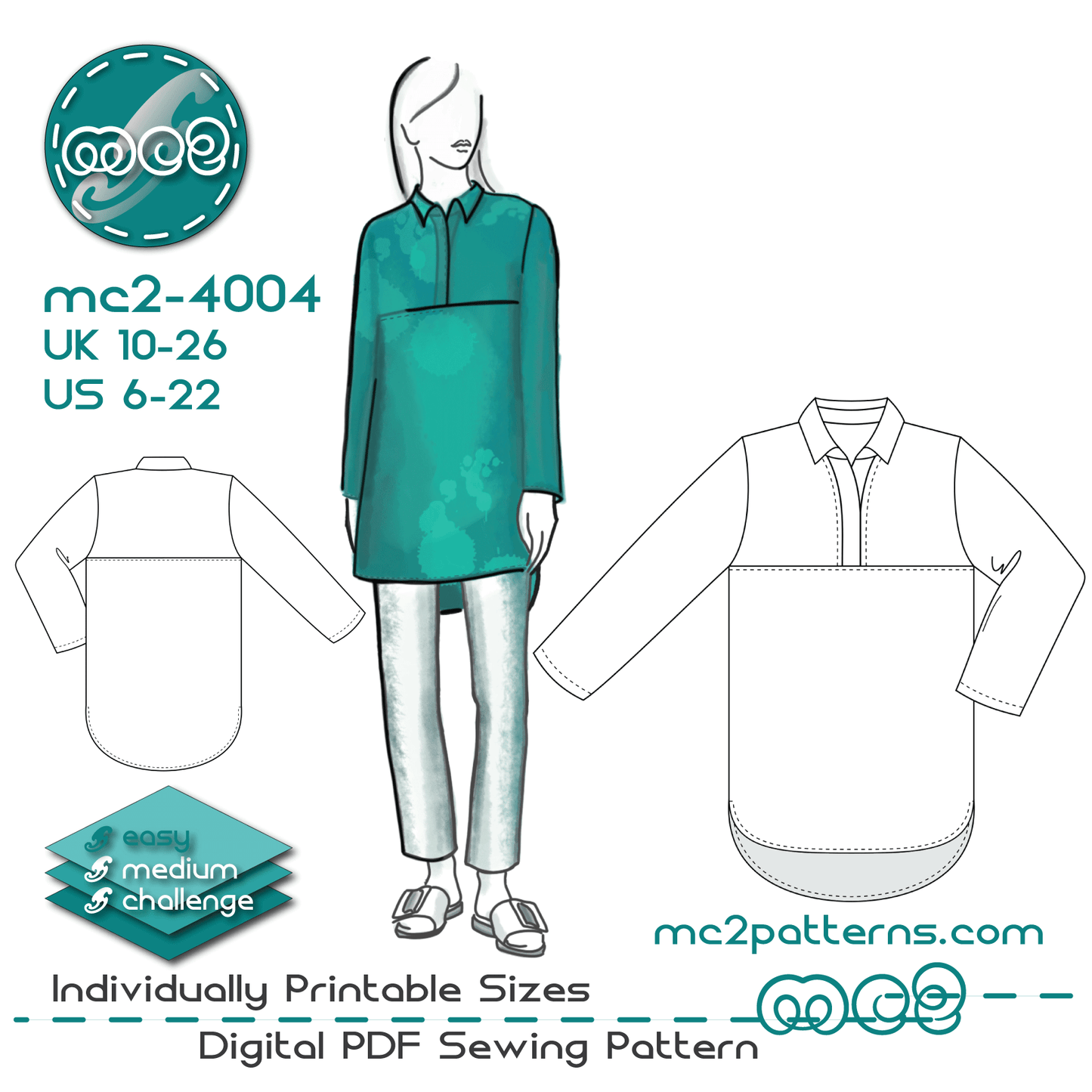 Shift Blouse Tunic Long-sleeve Shirt-Collar / mc2-4004