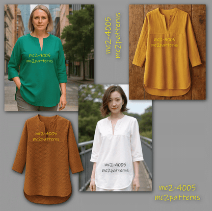 Loose-fit Blouse with Yokes & Cropped Sleeves