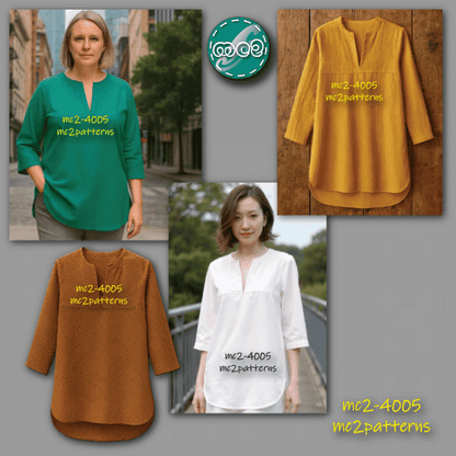 Loose-fit Blouse with Yokes & Cropped Sleeves / mc2-4005