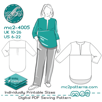 Loose-fit Blouse with Yokes & Cropped Sleeves / mc2-4005