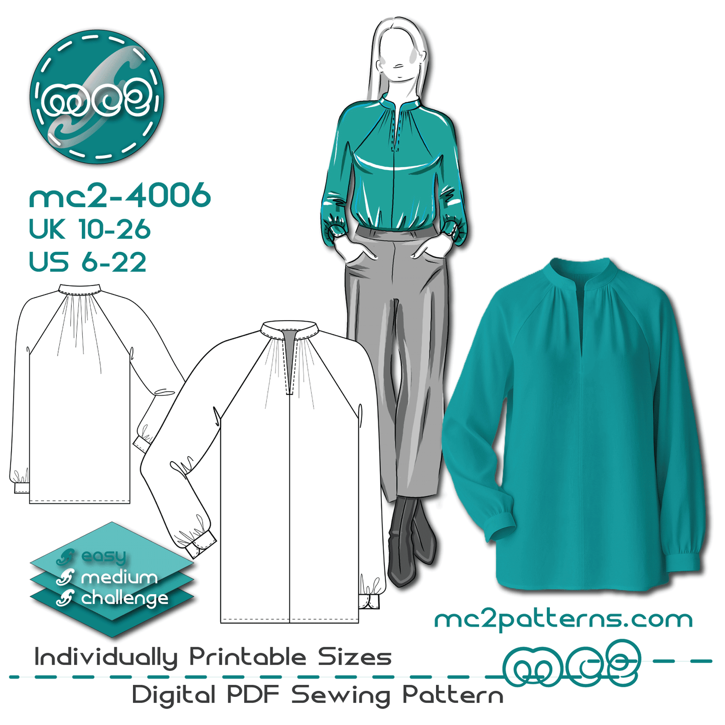 Shift Blouse Long-raglan Loose-fit / mc2-4006