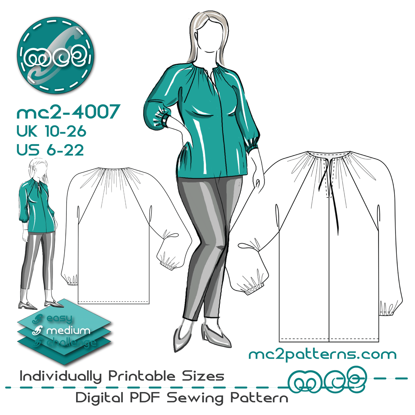 Peasant-Style Blouse with Cropped Raglan Sleeves / mc2-4007