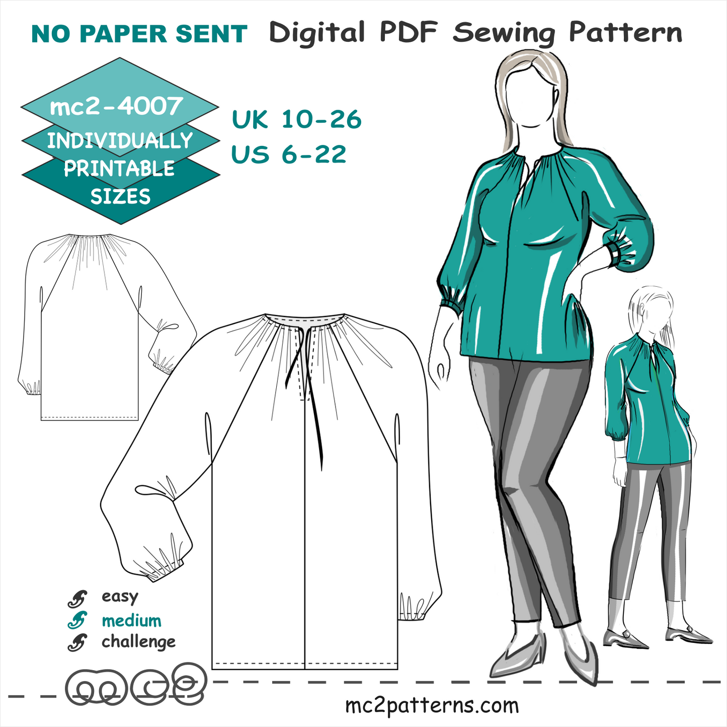 Peasant-Style Blouse with Cropped Raglan Sleeves / mc2-4007