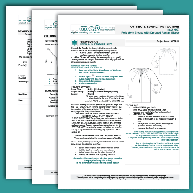 Peasant-Style Blouse with Cropped Raglan Sleeves / mc2-4007