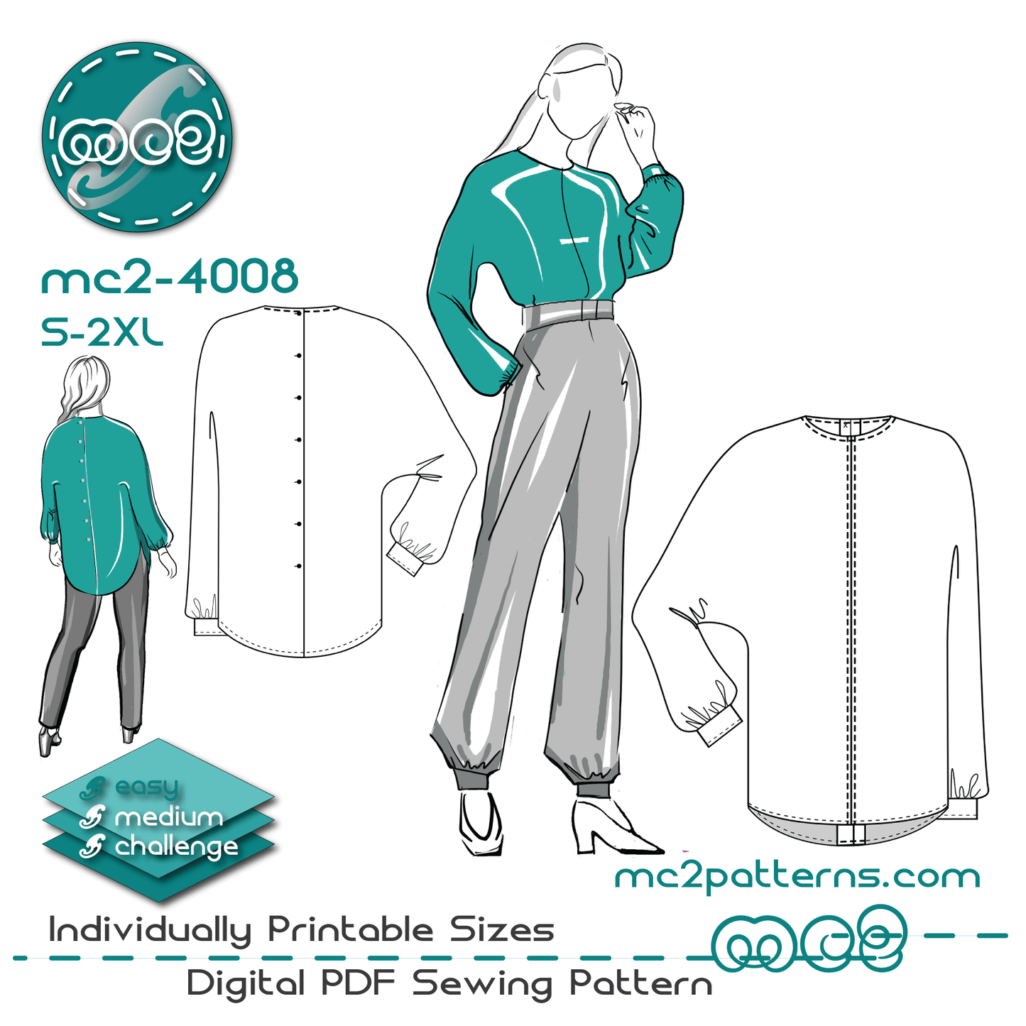 Dolman Blouse, Buttoned Back / mc2-4008