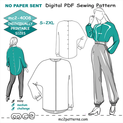 Dolman Blouse, Buttoned Back / mc2-4008