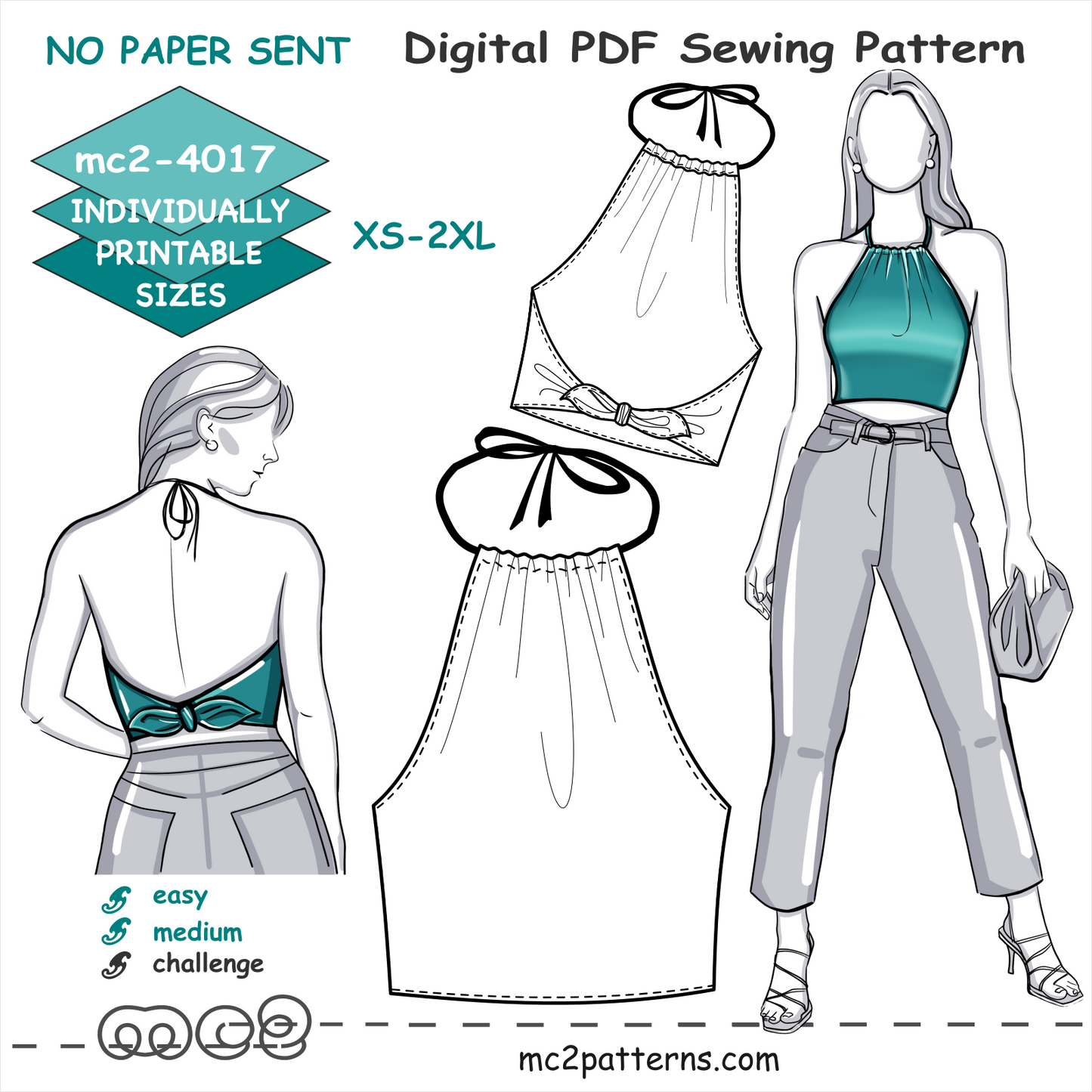 Open-back Jersey Halter Top with Back Ties / mc2-4017