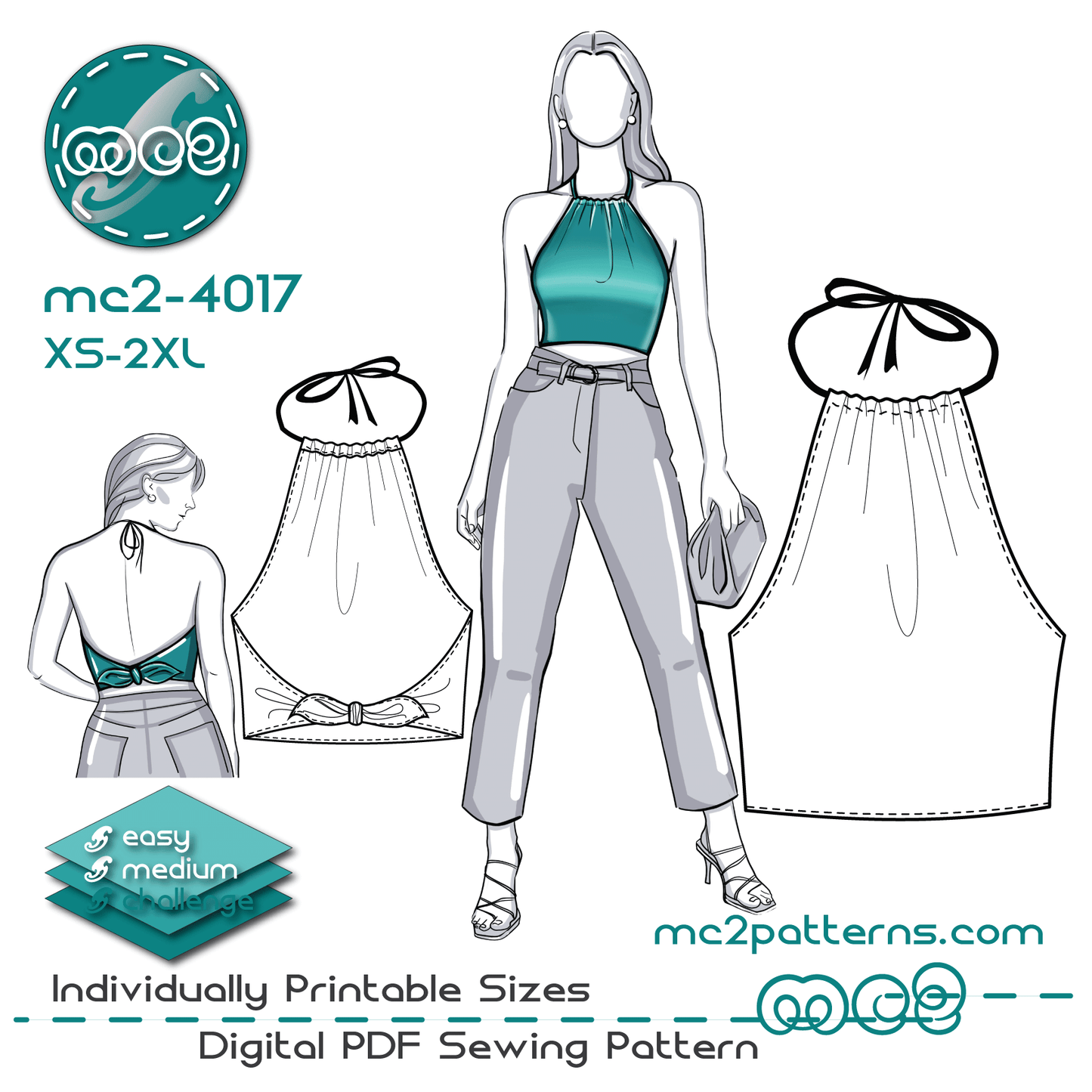 Open-back Jersey Halter Top with Back Ties / mc2-4017