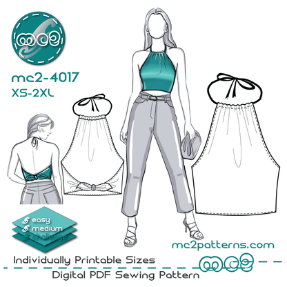 Open-back Jersey Halter Top with Back Ties / mc2-4017