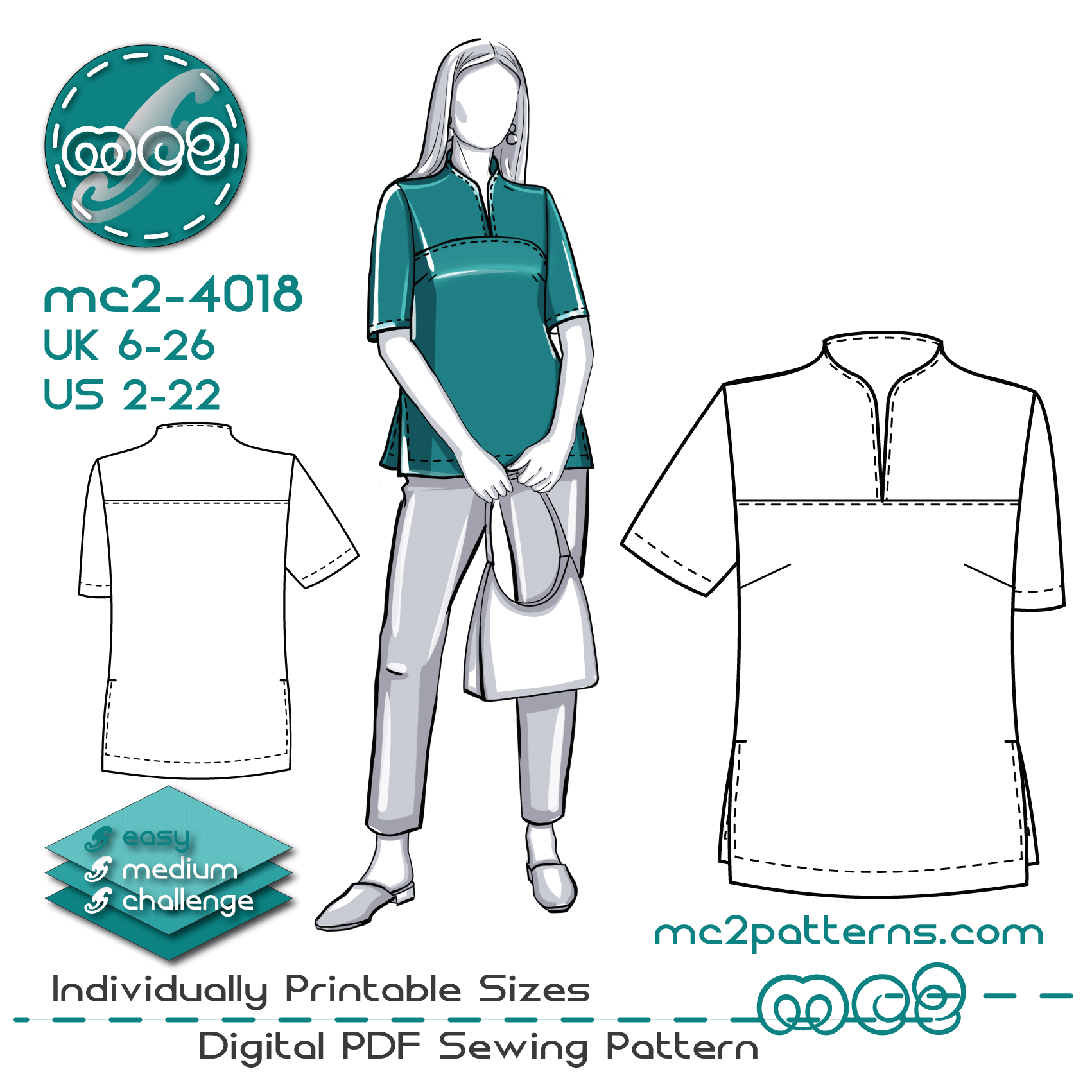 Shift Top with Set-in Sleeve, Built-in Collar, Yokes & Slits – MC2patterns