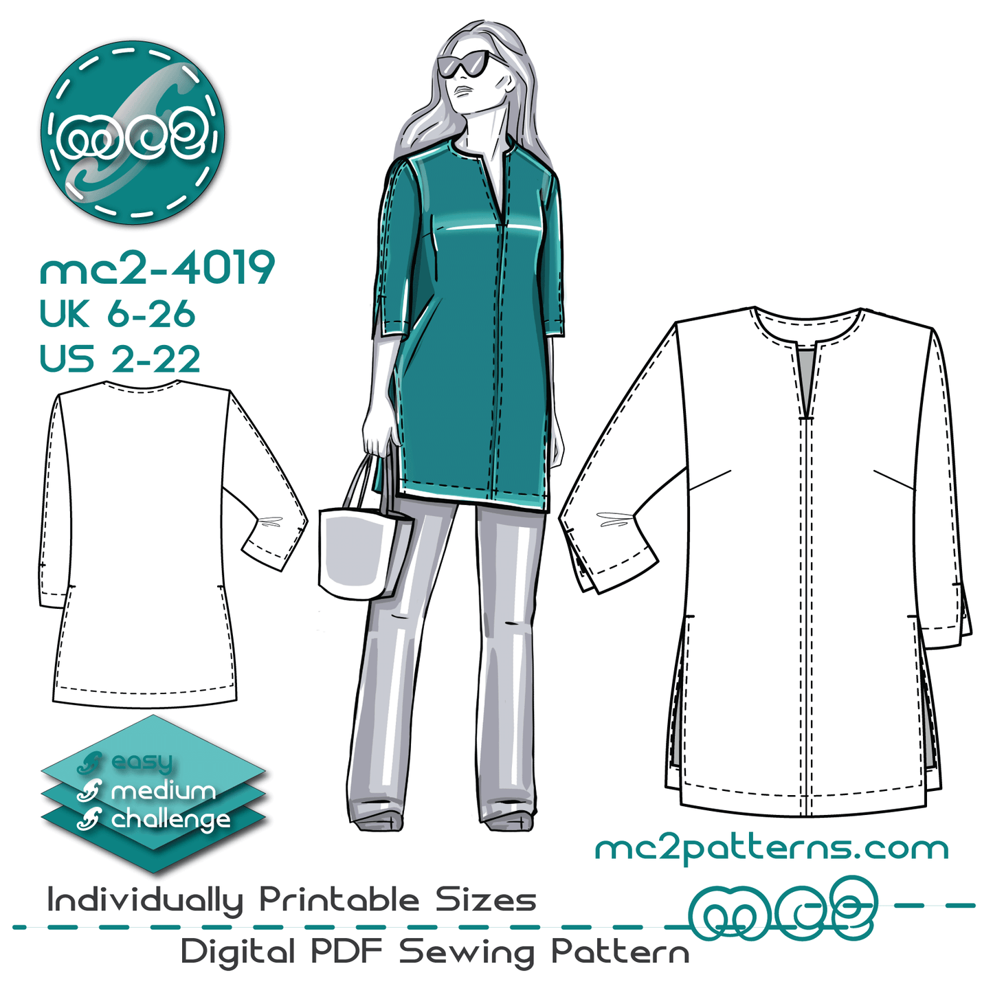 Set-in 3/4-sleeve Shift Tunic / mc2-4019