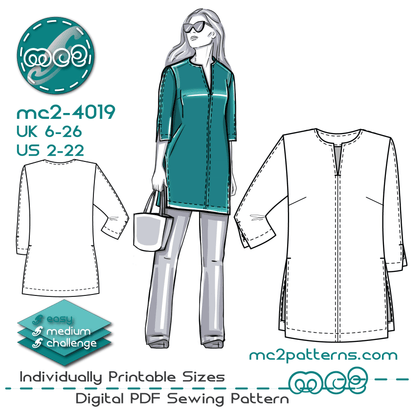 Set-in 3/4-sleeve Shift Tunic / mc2-4019