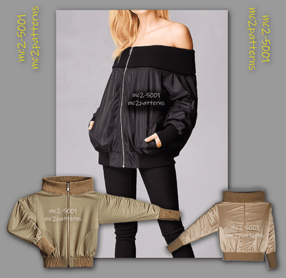 Oversized Off-shoulder Bomber Jacket / NO Lining