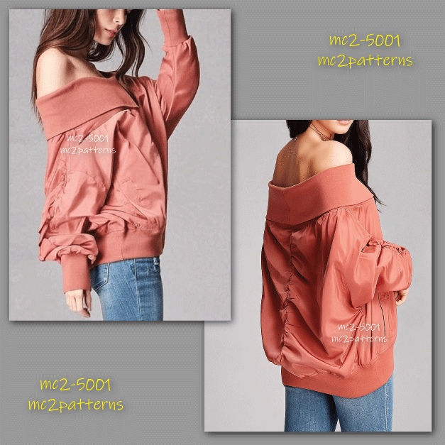 Oversized Off-shoulder Bomber Jacket / NO Lining