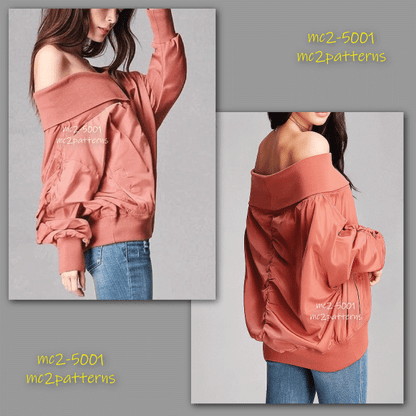 Oversized Off-shoulder Bomber Jacket / NO Lining