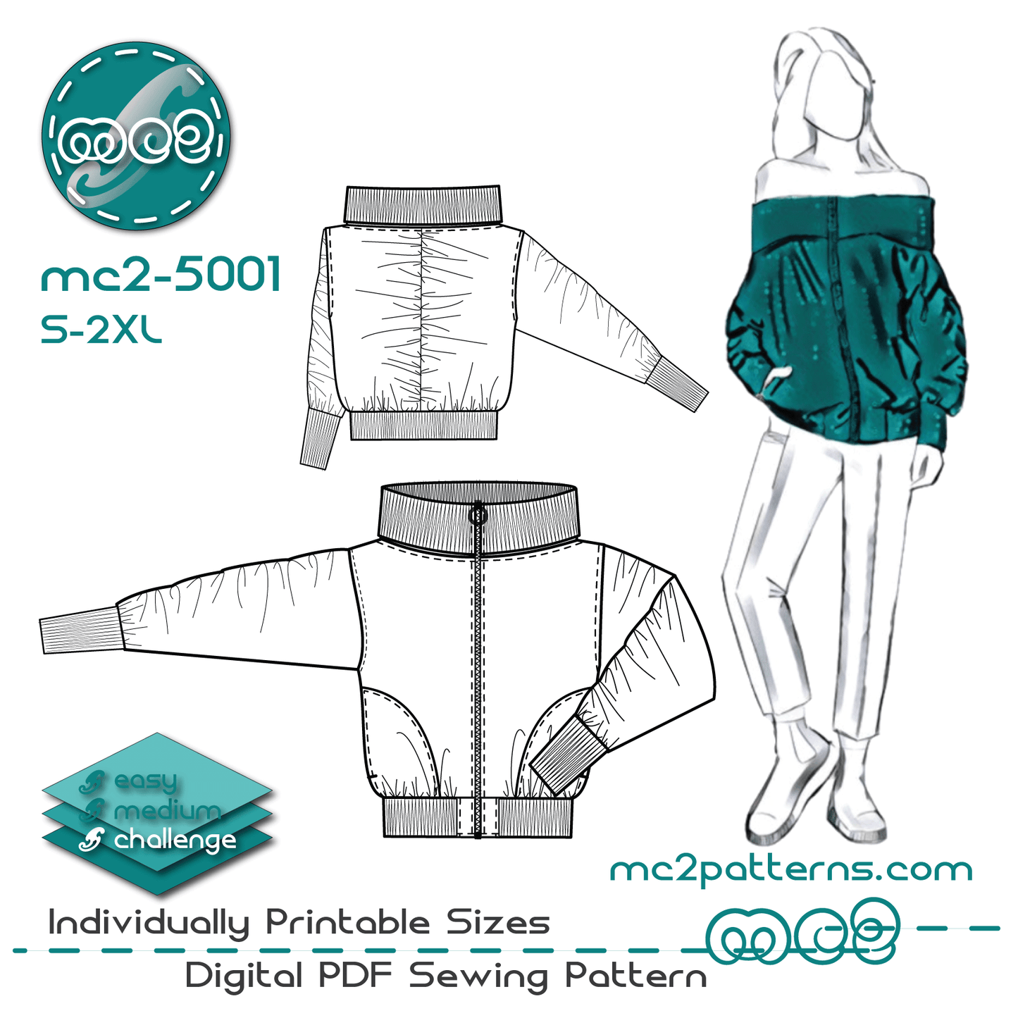 Oversized Off-shoulder Bomber Jacket / NO Lining / mc2-5001