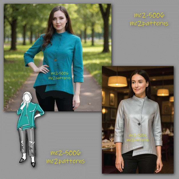 Asymmetrical Jacket, Cropped Sleeves/ NO Lining / mc2-5006