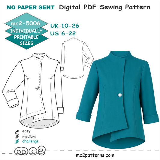 Asymmetrical Jacket, Cropped Sleeves/ NO Lining / mc2-5006