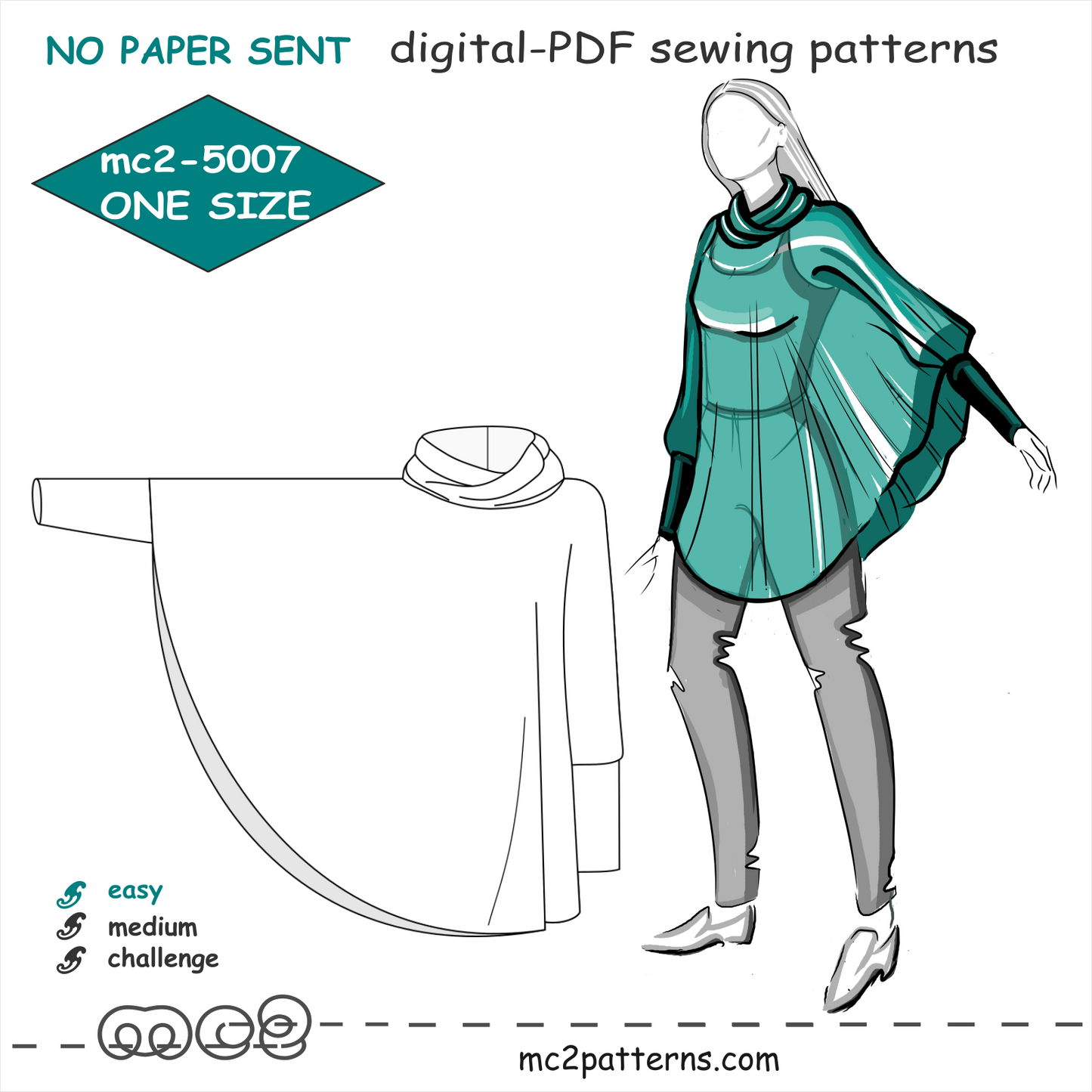 Circle Poncho Cowl-neck High-cuff / mc2-5007