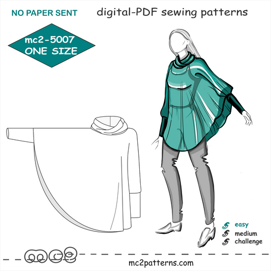 Circle Poncho Cowl-neck High-cuff