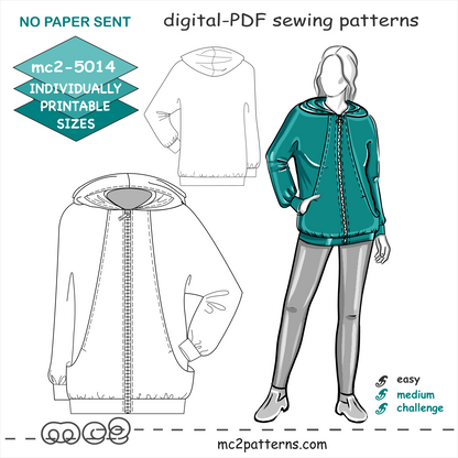 Zip-Up Hoodie Jacket Loose-Fit Jersey NO-Lining