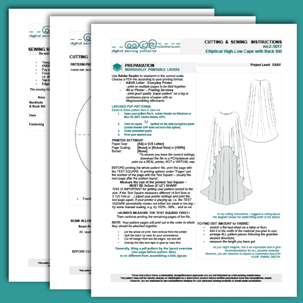 Elliptical High-Low Cape with Back-neck Slit / mc2-5017