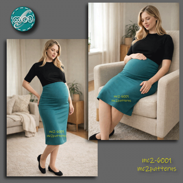 Maternity High-Waisted Bodycon Skirt, Draped Front / mc2-6001