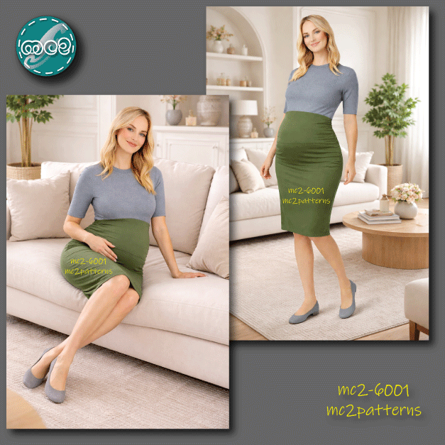 Maternity High-Waisted Bodycon Skirt, Draped Front / mc2-6001