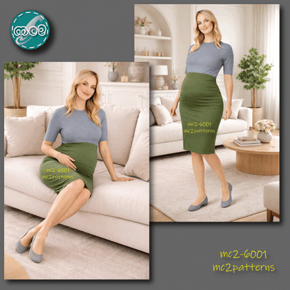 Maternity High-Waisted Bodycon Skirt, Draped Front / mc2-6001