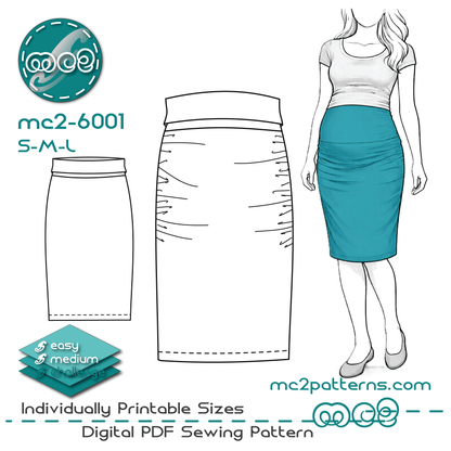 Maternity High-Waisted Bodycon Skirt, Draped Front / mc2-6001