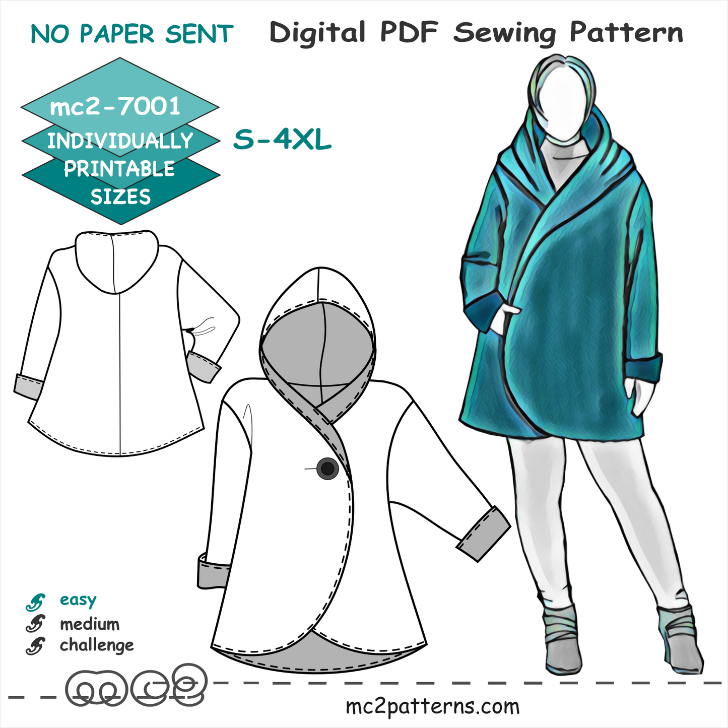 Short Wrap Coat Loose-fit Hooded Maternity-suitable / NO-lining / mc2-7001