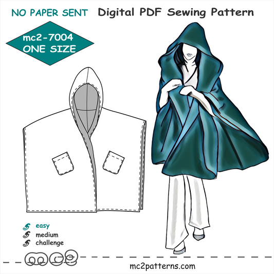 Hooded Cape Poncho Beginner-friendly / NO-lining / mc2-7004
