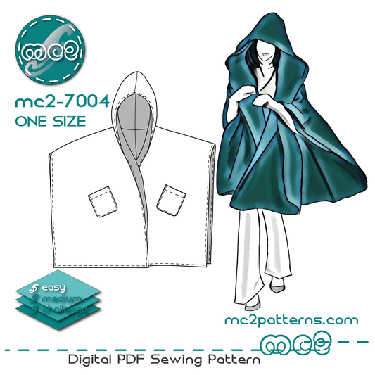 Hooded Cape Poncho Beginner-friendly / NO-lining / mc2-7004