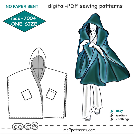 Hooded Cape Poncho NO-lining Beginner-friendly