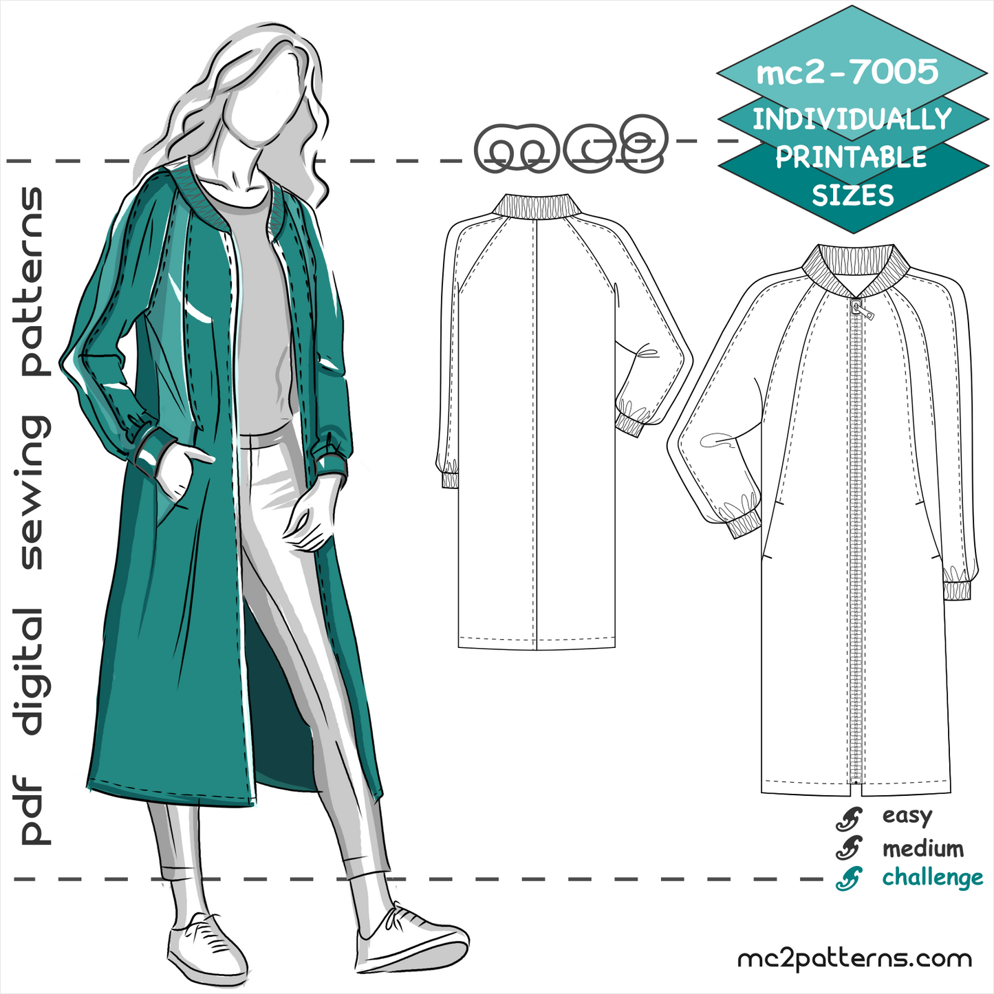 Bomber-style Coat with Raglan Sleeves & NO-lining