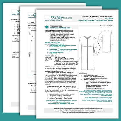 Coat Jacket Bathrobe Sewing Pattern: Easy-to-make NO-lining