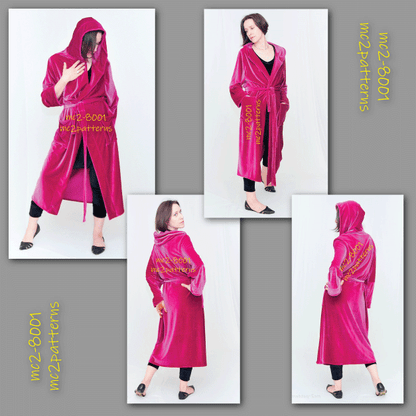 Hooded Robe/ Bathrobe/ Dressing Gown with Patch Pockets