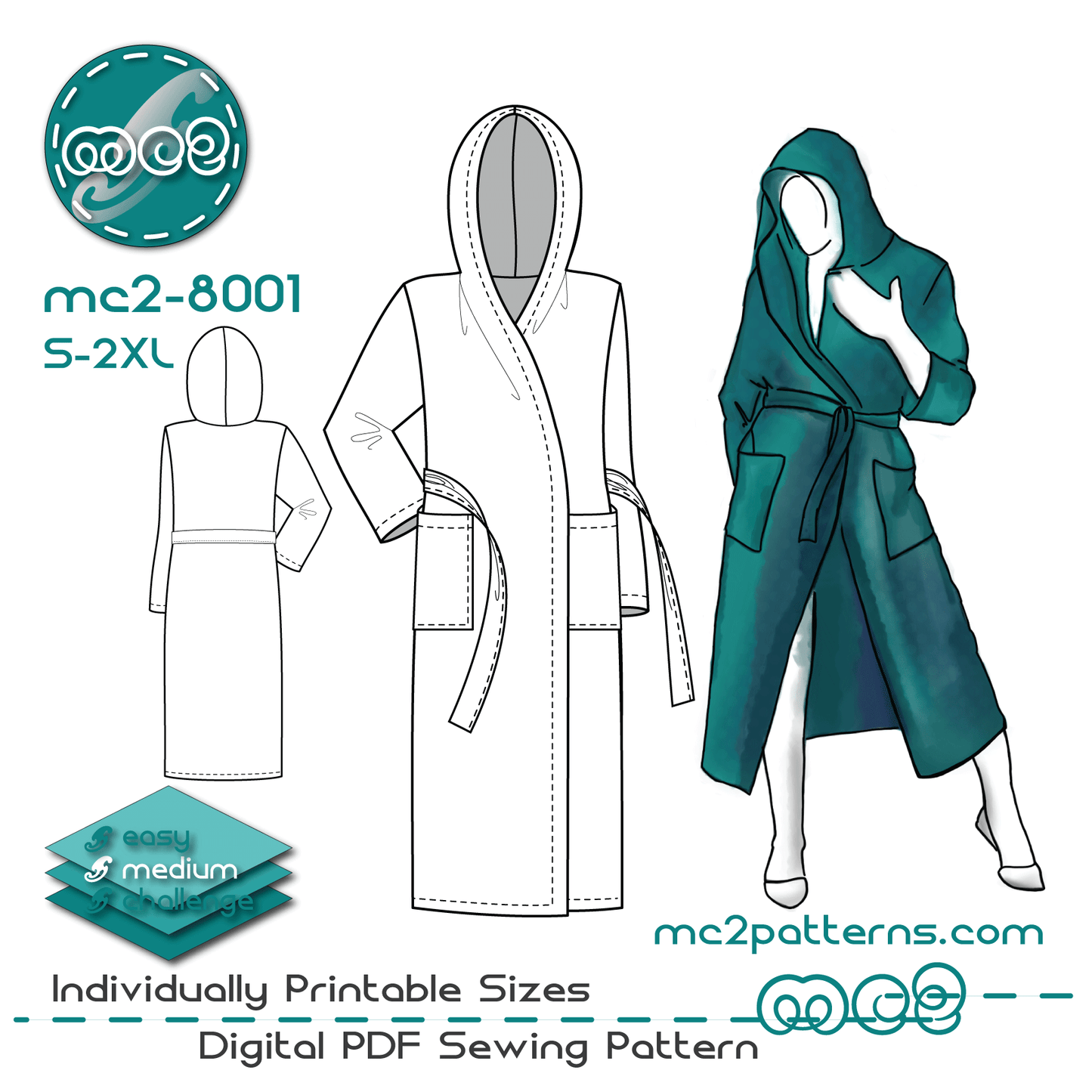Hooded Robe Bathrobe Dressing Gown / mc2-8001